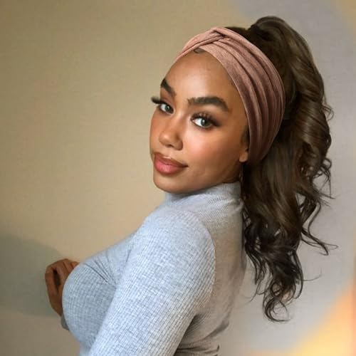 AQOKKA Extra Wide Headbands for Women Large Turban Headband Non Slip Boho Elastic Hairband Hair Twisted Knot Head Bands Accessories - color: 4 Pcs E: Black, Red, Coffee, Grey