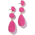 Boho Raffia Earrings Statement Dangle Earrings Cute Teardrop Ball Earrings Colorful Summer Jewelry Handmade Rattan Earrings for Women - color: Hot Pink