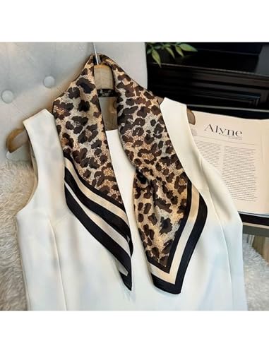 CHUNG Women's Scarf Hair Bandanas Square 27.5" Satin Wrap Fashion Pattern Scarves Emulation Silk Handbag Ribbons Necktie - color: Small Leopard