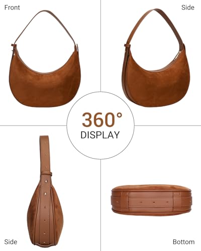 Herald Suede Crossbody Bag for Women, Vintage Hobo Handbag Crescent Shoulder Purses with Adjustable Strap Winter Fall - color: Suede Brown