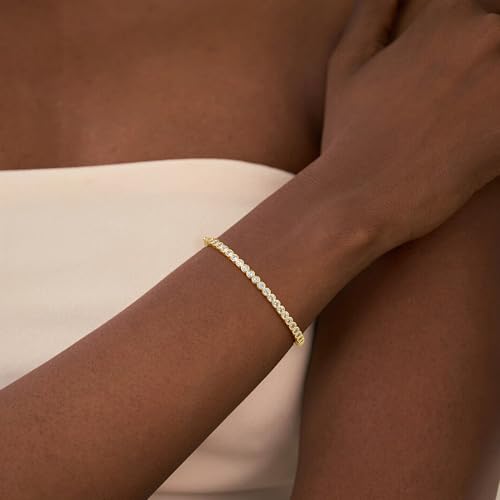 Turandoss Gold Bangle Bracelets for Women - Dainty 14K Gold Plated Tennis Bangle Bracelet Personalized Cubic Zirconia Oval Cuff Bracelets Jewelry Gifts - color: Half CZ Bangle - Round Tennis