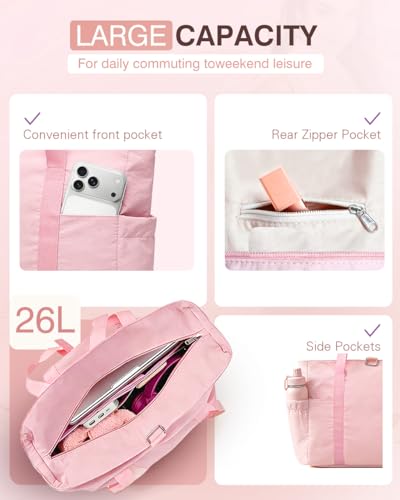Tote Bag for Women, 26L Capacity Travel Purses Work Bag, Small Zipper Tote Bag for Travel Nurse Gym Teacher - color: Pink