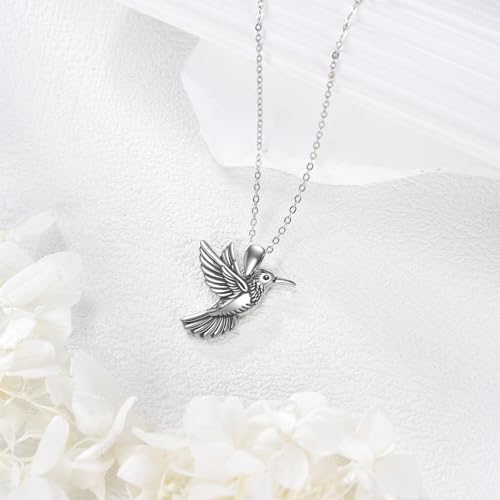 POPLYKE Hummingbird Necklace 925 Sterling Silver Hummingbird Pendant Necklace Jewelry Gift for Women - color: B-Oxidized Hummingbird