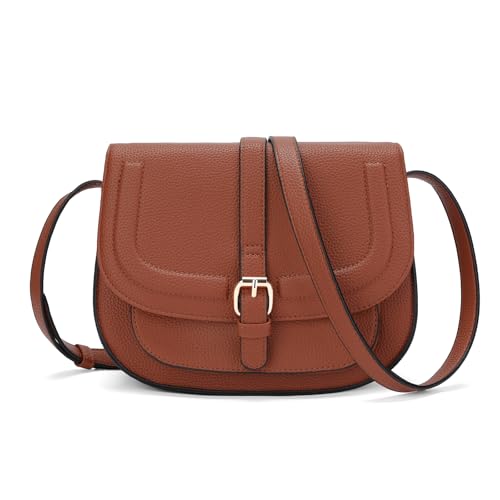 GOIACII Crossbody Bags for Women Saddle Purse Cute Shoulder Handbag Pebble Leather Brown - color: A01 Brown