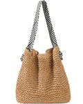 fauson Beach Bags for Women - Straw Bag Tote Bags Casual Boho Large Summer Crossbody Shoulder Handbags Purse - color: Brown Straw Bag