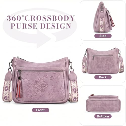 Crossbody Bags for Women, Vegan Leather Medium Crossbody Purse, Spacious Daily Travel Shoulder Bag with Boho Strap - color: Purple