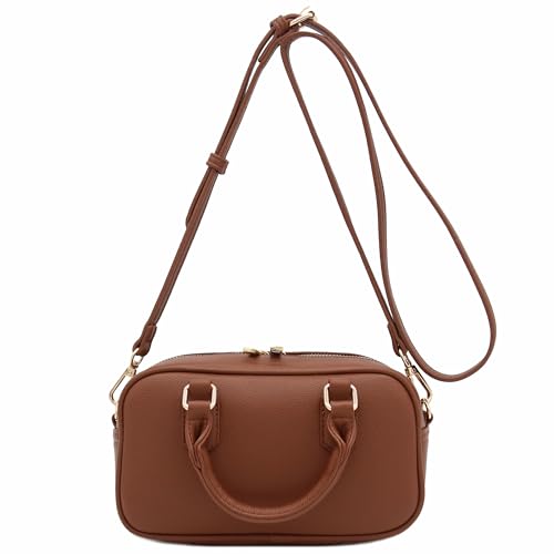 FashionPuzzle Mini PU Leather Satchel Purse Top Handle Crossbody Bag - color: Brown