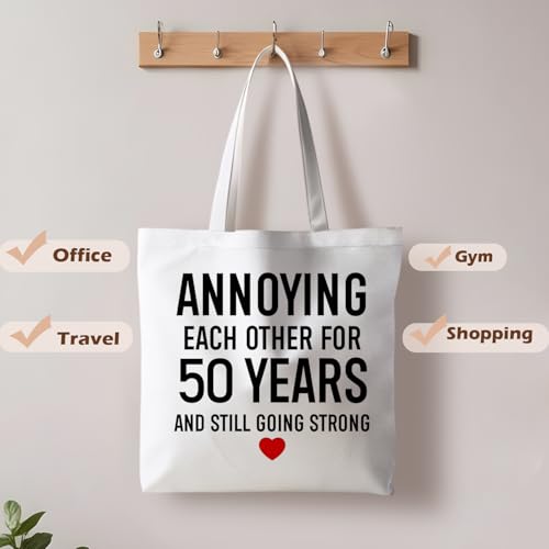 Motivational Canvas Tote Bag,Positive Affirmation Gifts for Women Men Reusable Grocery Shopping Tote Bag Purse - color: 50 Years
