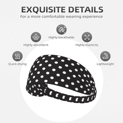 Black and white Polka Dot Headband - Elastic Fashion Hair Band for Sports, Yoga, Daily Wear - color: 12