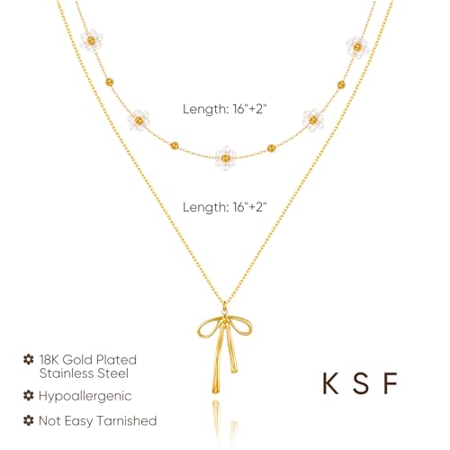 KSF Gold Lariat Necklace for Women Y Shaped Layered CZ Drop Chain | Y shaped necklace; Layered CZ detail; Long lariat style; Gift for her - color: Gold-Bow