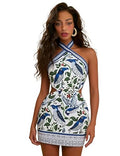 Tropical Dresses for Women Boho Mini Dress Floral Sundress - Halter Chiffon Tie Back Crisscross Sleeveless Beach - size: Small