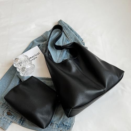 Straw Hobo Bag for Women 2026 Boho Woven Beach Purse Large Summer Straw Tote with Lining Black Raffia Shoulder Bag | straw material - color: Pu-black