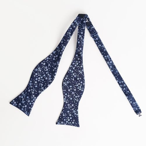 Alizeal Mens 2pcs Classic Floral Pattern Self-tied Bow Tie and Handkerchief Set - color: 045-navy+light Blue