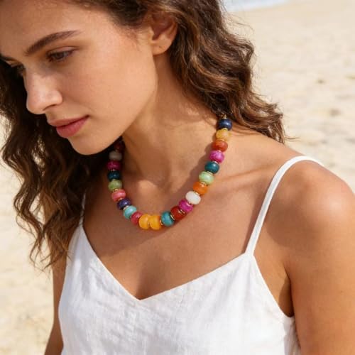Chunky Beaded Statement Necklace for Women Trendy Colorful Boho Resin Bead Choker Necklaces Summer Handmade Jewelry Gifts Accessories - color: Colorful - 1