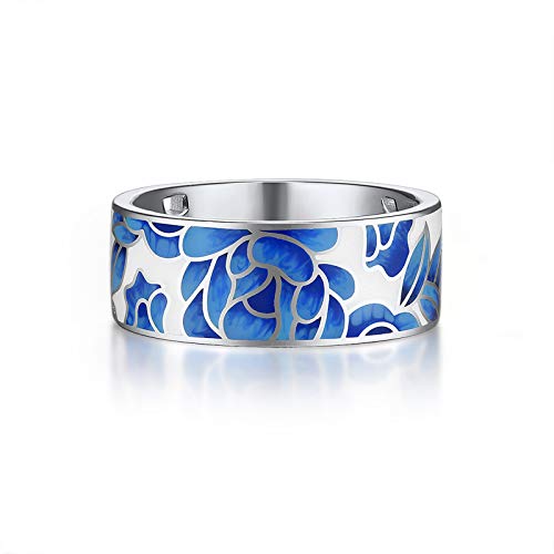 Santuzza 925 Sterling Silver Enamel Flower Pattern Ring for Women - color: Lotus