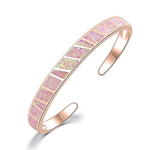 CiNily Womens Cuff Bracelet,Opal Bangle Bracelets Gold Plated Hypoallergenic Ladies Gemstone Open Cuff Bangle Bracelet - color: rose gold