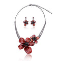 AMYJANE Vintage Statement Jewelry Set - Spring Leaf Flower Floral Plant Necklace Earring Set Crystal Rhinestone Fashion Costume Jewelry for Women Prom Party Unique Gift - style: 2 Flower Jewelry Set Red