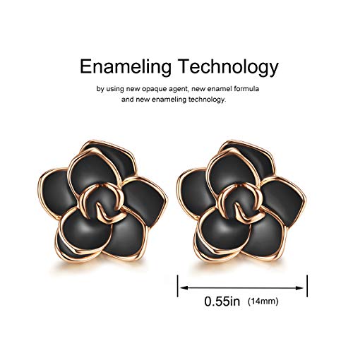 AllenCOCO Rose Flower Stud Earrings for Women Sensitive Ears, Hypoallergenic Cute Gold And Silver Rose Flower Earrings Studs for Women Nickel Free - color: Black flower/Rose gold, size: 0.55