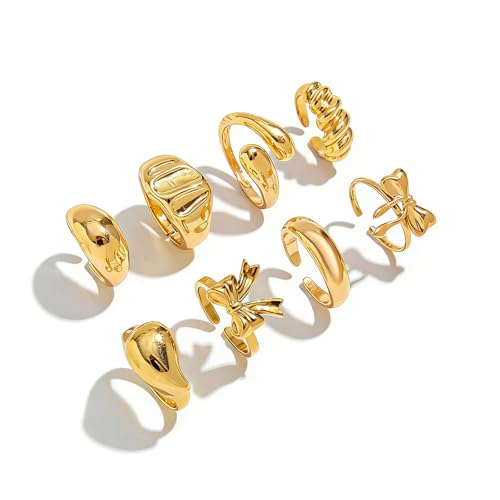 Chunky Gold Rings for Women Non Tarnish Silver Chunky Rings Set Adjustable Thick Statement Ring Gold Stackable Ring for Women Trendy Fashion Silver Jewelry - style: Style3
