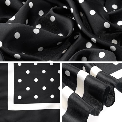 Pistha Head Scarf Bandana for Women, Satin Scarf for Hair, Large Square Silk Bandana Headscarf for Women and Men 35 Inch - style: Dot-black