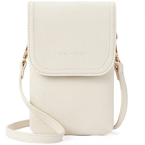 BOSTANTEN Vegan Leather Crossbody Bags for Women Designer Cell Phone Bag Wallet Purses Adjustable Strap - color: B-01-pebble Beige-white