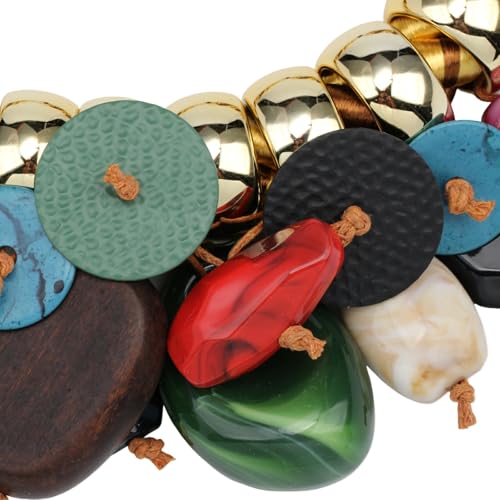 Chunky Statement Wood Pendant Necklace for Women Rope Braided Colorful Resin Stone Tribal Ethnic Bold Boho Fashion Jewelry - color: N1539-colorful