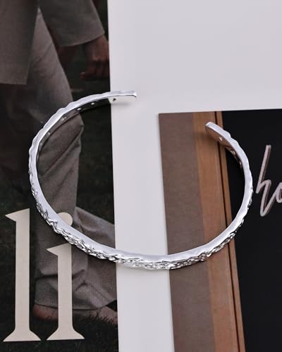 Silver Hammered Texture Cuff Bracelet for Women - Adjustable Silver Bangle, Boho Chic Jewelry