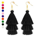 Earrings for Women Dangling, Layered Tassel Earrings Fringe Earrings Bohemian Studs Drop Earrings - color: Black