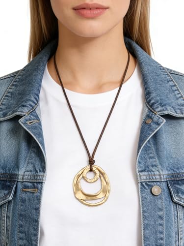 Leather Necklace for Women Long Boho Necklace Bohemian Choker Vintage Necklace Braided Boho Jewelry with Adjustable Brown Leather Cord - color: Boho Style Necklace