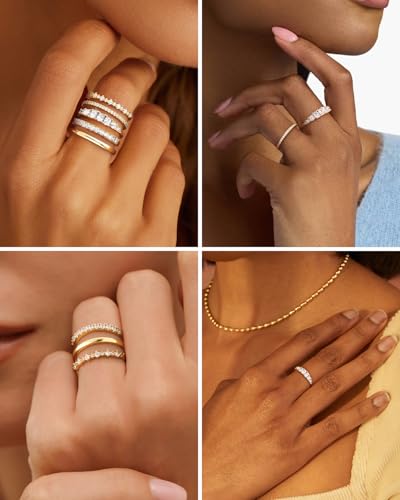 Stackable Silver/Gold Rings for Women Non Tarnish Trendy Dainty 14K Gold Plated Stacking Cubic Zirconia Thumb Ring Set Minimalist Promise Wedding Bands Engagement Rings for Women Size 6-10 - color: B-5pcs-Gold, size: 6