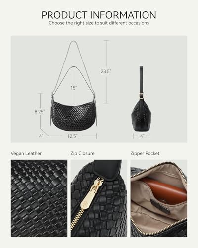 BOSTANTEN Purses for Women Crescent Crossbody Bag Vegan Leather Shoulder Hobo Handbag Adjustable Strap - color: Large Black