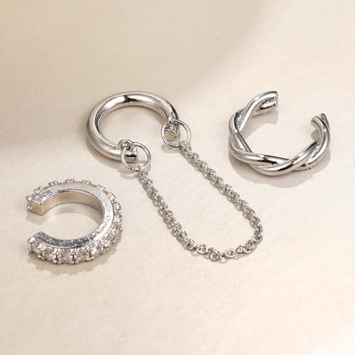 Ear Cuffs Non Piercing Sparkly Cuffs for Women Non Piercings Hypoallergenic Fake Piercings Sparkle Clip On Earrings Bling Cartilage Earring Ear Cuff Earrings for Women Dainty Earring - style: 1 - S 3PCS