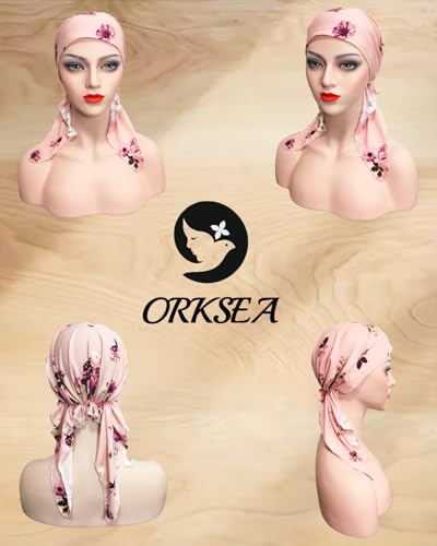 Chemo Headwear for Women Pre-Tied Head Scarf Headwraps Soft Turbans Cancer Hats Chemo Beanie Coverings Scarves - color: Pink Flower