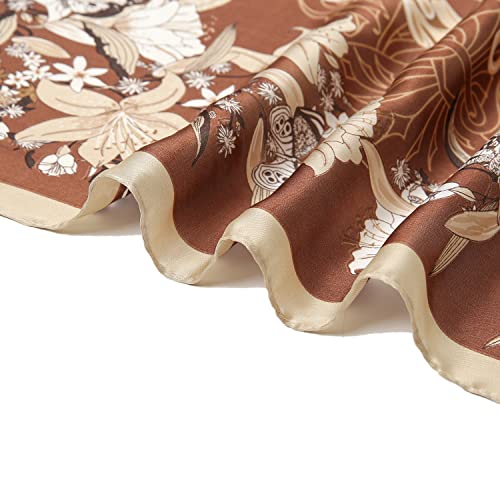 RIIQIICHY Women Head Hair Scarf Like Satin Silk Scarf Sleeping Hair Wrapping Night 27.5" - color: Khaki/Brown/White/Coffee