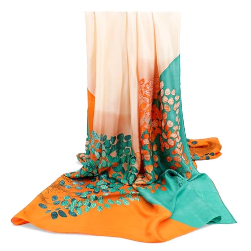 vimate 100% Large Silk Feeling Scarf-Women's Fashion Long Mulberry Silk Satin Neck Scarf Sunscreen Shawl Wrap Headscarf - color: Style 06