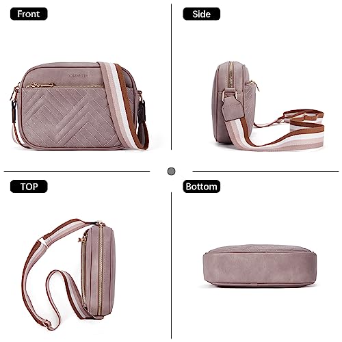 BOSTANTEN Quilted Crossbody Bags for Women Vegan Leather Purses Shoulder Handbags with Wide Strap - color: Purple