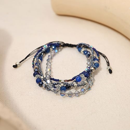 Fuqimanman2020 Boho Braided Beaded Ankle Bracelets Handmade Adjustable Beach Wrap Bracelet Draw String Anklets Bracelets Gifts for Women - color: Blue