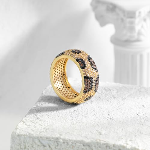 Gold Plated Leopard Ring for Women Leopard Cubic Zirconia Statement Rings for Women Men Christmas Wedding Birthday Jewelry - size: 8