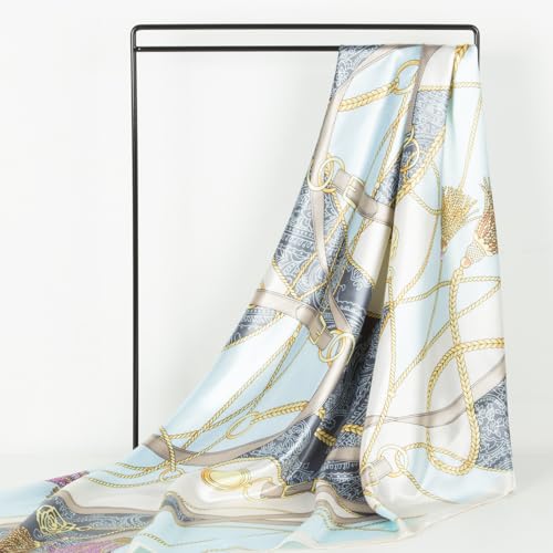 RIIQIICHY Head Scarf for Women Like Silk Scarf Hair Scarf Printed Square Scarf Bandanas for Women 35 Inches - color: Blue/Grey