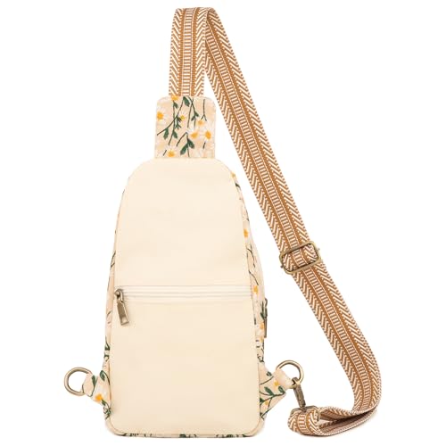 SILKAREA Canvas Sling Bag for Wome Crossbody Purse Small Sling Backpack Purse Travel Hiking Chest Bag Daypack - color: Embroidered Chamomile