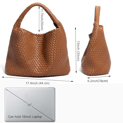 Geelyda Woven Tote Bag for Women with Purse, Fashion Shoulder Hobo Underarm Bags, Large Woven Handmade Work Commuter Day Bags - color: Dark Yellow-brown