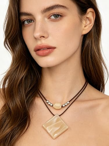 GelConnie Boho Necklaces for Women Cowgirl Necklace Stone Leather Cord Pendant Necklaces With Beads Long vintage Layered Choker Necklace - style: Leather Choker Necklace