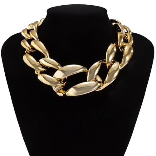 Chunky Chain Necklaces Women Statement Collar Necklace Gold Flat Snake Chain Choker Ribbed Design for Party, Dress Jewelry Gifts - color: A15