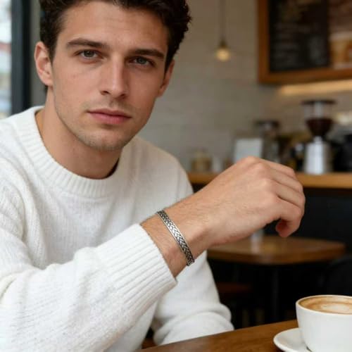 Kim Carrey S925 Sterling Silver Bracelet, Stacked Bracelets Open Bangle Cuff Design, Men's Gift Jewelry for My Man - style: Chinese-character Buddhist scriptures