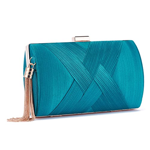 Women Clutch Bag Evening bag Fringed Evening Handbag,Lady Party Wedding Clutch Purse Chain Shoulder Cross Body Bag - color: Lake Blue
