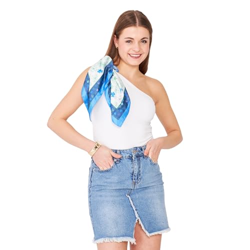 dscarf Womens Neck Scarf 21"x21" Small Square | Headband Scarf Ethnic Bandana Head Scarf Flowering Breathable Lightweight - color: Clover Design