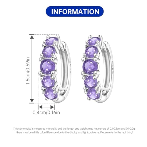 Earrings for Women 925 Sterling Silver Hoop Earring Colorful Cute Fashion Hoop Earrings Graduation Birthday Jewelry Gifts for Women - color: Rhinestone Earrings - Light Purple
