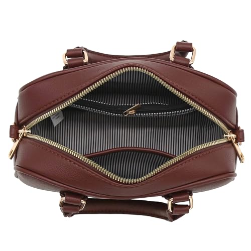 FashionPuzzle Mini PU Leather Satchel Purse Top Handle Crossbody Bag - color: Coffee
