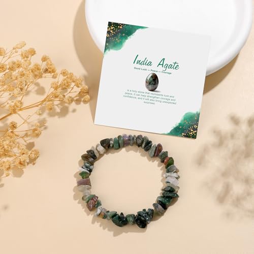 Natural Gemstone Beads Bracelets Healing Crystal Stone Beaded Bracelet for Women Men Handmade Spiritual Jewelry Gifts - color: India Agate, size: Chips Beads