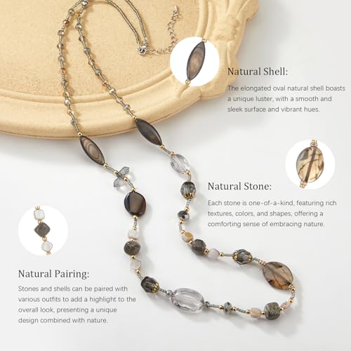 FULU AUTUMN Long Necklaces for Women Trendy Long Chunky Beaded Necklace Boho Fashion Costume Jewelry Mothers Day Gifts for Her - color: Grey